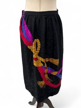 Vintage 80s 90s Anne Crimmins for UMI Collections Silk Rope Print Midi skirt